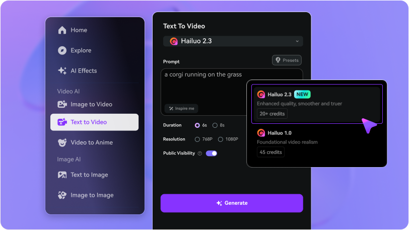 Step 1: Open the Hailuo 2.3 Video Generator